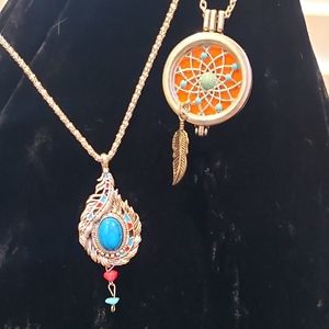 Bohemian Dreamcatcher and Turquoise Paisley Feather Necklace Set 🪶